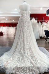 Gorgeous Long A-line Off-the-shoulder Tulle Appliques Lace Wedding Dresses