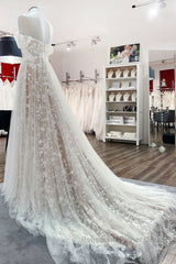 Gorgeous Long A-line Off-the-shoulder Tulle Appliques Lace Wedding Dresses