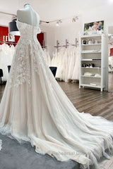Gorgeous Long A-line Off-the-shoulder Tulle Lace Appliques Wedding Dresses