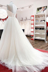 Gorgeous Long A-line Sweetheart Spaghetti Straps Tulle Lace Wedding Dress