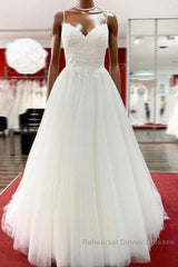 Gorgeous Long A-line Sweetheart Spaghetti Straps Tulle Lace Wedding Dress
