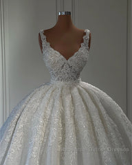 Gorgeous Long Ball Gown Sweetheart Sleeveless Lace Wedding Dresses with Ruffles