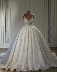 Gorgeous Long Ball Gown Sweetheart Sleeveless Lace Wedding Dresses with Ruffles