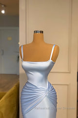 Gorgeous Long Blue Mermaid Graduation Dresses Fabulous Straps Semi Formal Prom Dresses