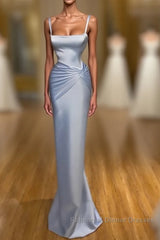 Gorgeous Long Blue Mermaid Graduation Dresses Fabulous Straps Semi Formal Prom Dresses