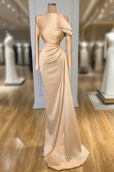 Gorgeous Long Sleeves Champagne Mermaid Evening Prom Dress High Neck