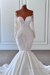 Gorgeous Long Sleeves White Mermaid Bridal Dresses Sweetheart Graden Wedding Dress