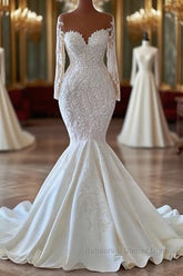 Gorgeous Long Sleeves White Mermaid Bridal Dresses Sweetheart Graden Wedding Dress