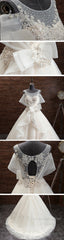Gorgeous Princess Lace Appliques Beading Yarn Back Unique Sleeve Pretty Bow Ruffles Ball Gown Wedding Dress