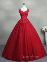 Gorgeous Red Ball Gown Sweet 16 Gown, Red Tulle with Lace Applique Party Dress