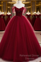 Gorgeous Wine Red Tulle Ball Gown Long Semi Formal Prom Dress Formal Dress, Burgundy Sweet 16 Dresses
