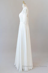 Graceful Long A-line Lace Chiffon Wedding Dresses with Sleeves