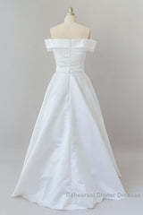 Graceful Long Ball Gown Off Shoulder Satin Wedding Dresses