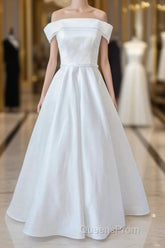 Graceful Long Ball Gown Off Shoulder Satin Wedding Dress