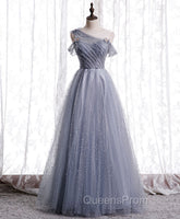 Gray Aline Long Evening Prom Dress, One Shoulder Gray Evening Party Dress
