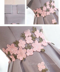 Gray Organza Hight-Low Semi Formal Prom Dress, Gray Bridesmaid Dress