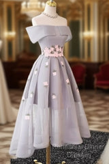 Gray Organza Hight-Low Semi Formal Prom Dress, Gray Bridesmaid Dress