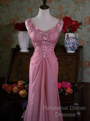 Gray Pink Retro Mermaid V-Neck Chiffon Beaded Long Semi Formal Prom Dress Sweet Applique Birthday Dress