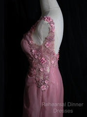 Gray Pink Retro Mermaid V-Neck Chiffon Beaded Long Semi Formal Prom Dress Sweet Applique Birthday Dress