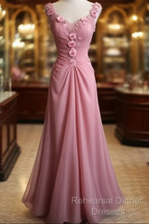 Gray Pink Retro Mermaid V-Neck Chiffon Beaded Long Semi Formal Prom Dress Sweet Applique Birthday Dress