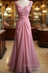 Gray Pink Retro Mermaid V-Neck Chiffon Beaded Long Semi Formal Prom Dress Sweet Applique Birthday Dress