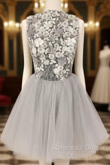 Gray Tulle Homecoming Dress