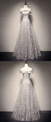 Gray tulle lace long Semi Formal Prom Dresses, lace tulle bridesmaid Dresses