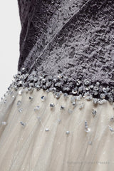 Gray Tulle Long A-Line Prom Dress, V-Neck Spaghetti Straps Evening Dress