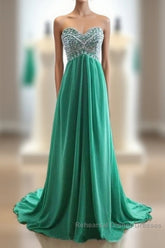 Green A-Line Sweetheart Neck Chiffon Long Semi Formal Prom Dress, Evening Dress