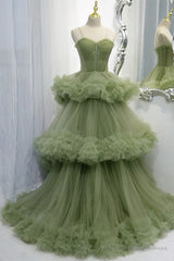 Green A-line Sweetheat Pleated Tulle Prom Dress