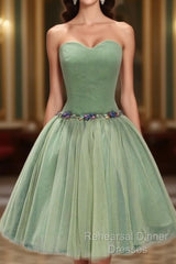 Green Ball-Gown Sweetheart Short Tulle Homecoming Dress With Beading