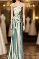 Green Bodycon Dress Strapless Satin Long Semi Formal Prom Dress Simple Evening Dress