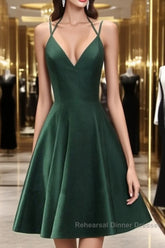 Green Halter Short Satin Long Party Dress, Green Homecoming Dresses , Short Party Dress