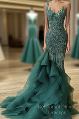 Green Long Semi Formal Prom Dress Sexy Evening Gown