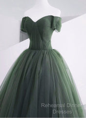 Green Off Shoulder Tulle Sweetheart Long Party Dress, Green Tulle Evening Dress Semi Formal Prom Dress