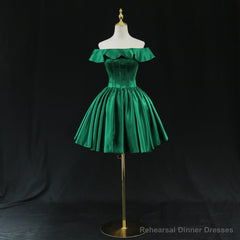 Green Satin Short Homecoming Dress Prom Dress, Green Party Dress Formal Dresses