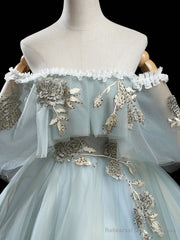 Green Tulle Lace Long Prom Dress, Green Tulle Lace Ball Gown Sweet 16 Dress