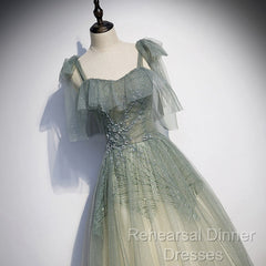 Green Tulle Long Semi Formal Prom Dress Evening Dress Evening Dress