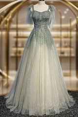 Green Tulle Long Semi Formal Prom Dress Evening Dress Evening Dress