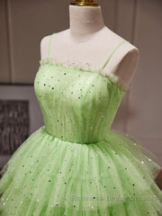 Green Tulle Short Semi Formal Prom Dresses, Cute Green Homecoming Dresses