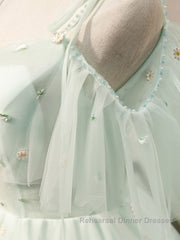 Green tulle short Semi Formal Prom Dresses, green tulle homecoming Dresses