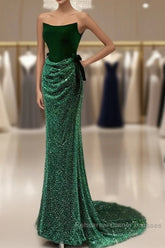 Green Tulle Velvet Long Semi Formal Prom Dress, Green Long Formal Dress