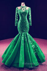 High Neck Mermaid Evening Dresses Lace Sleeves