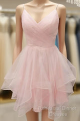Homecoming Dress Simple Pink Tulle Short Pink Cocktail Dress
