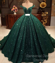 Hot Appliques Ball Gown  Dark Green Wedding Dress Sequin Quinceanera Dress