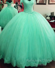Hot Ball Gown Lace Quinceanera Dresses Tulle Appliques Off Shoulder Party Dress
