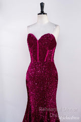 Hot Fuchsia Sequin Mermaid Semi Formal Prom Evening Dresses Sweetheart