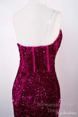 Hot Fuchsia Sequin Mermaid Semi Formal Prom Evening Dresses Sweetheart