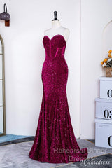 Hot Fuchsia Sequin Mermaid Semi Formal Prom Evening Dresses Sweetheart