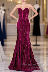 Hot Fuchsia Sequin Mermaid Semi Formal Prom Evening Dresses Sweetheart